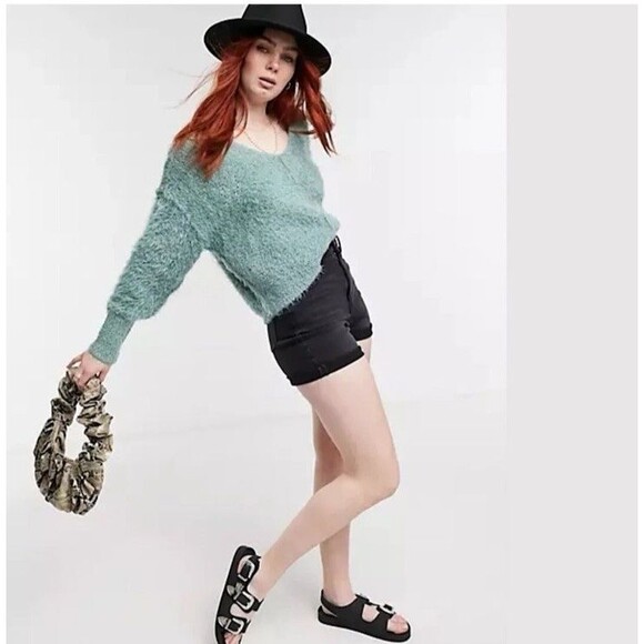 Free People Icing Green V Neck Slouchy Pullover Sweater Women’s Xlarge Oversized - Picture 2 of 9